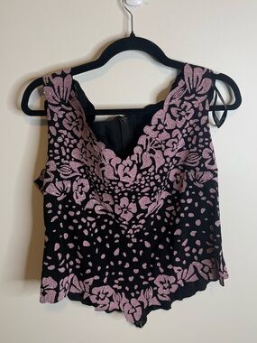 Cartise Black Tank Top with Pink Floral Scallop Trim sparkly size 16